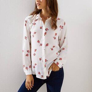 Ann Taylor Loft White Floral Utility Blouse, Size M